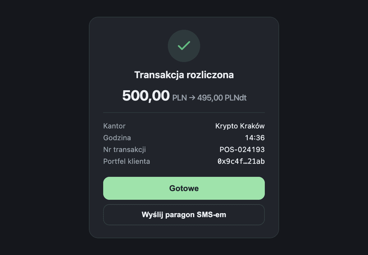 Confirming the completed cash transaction